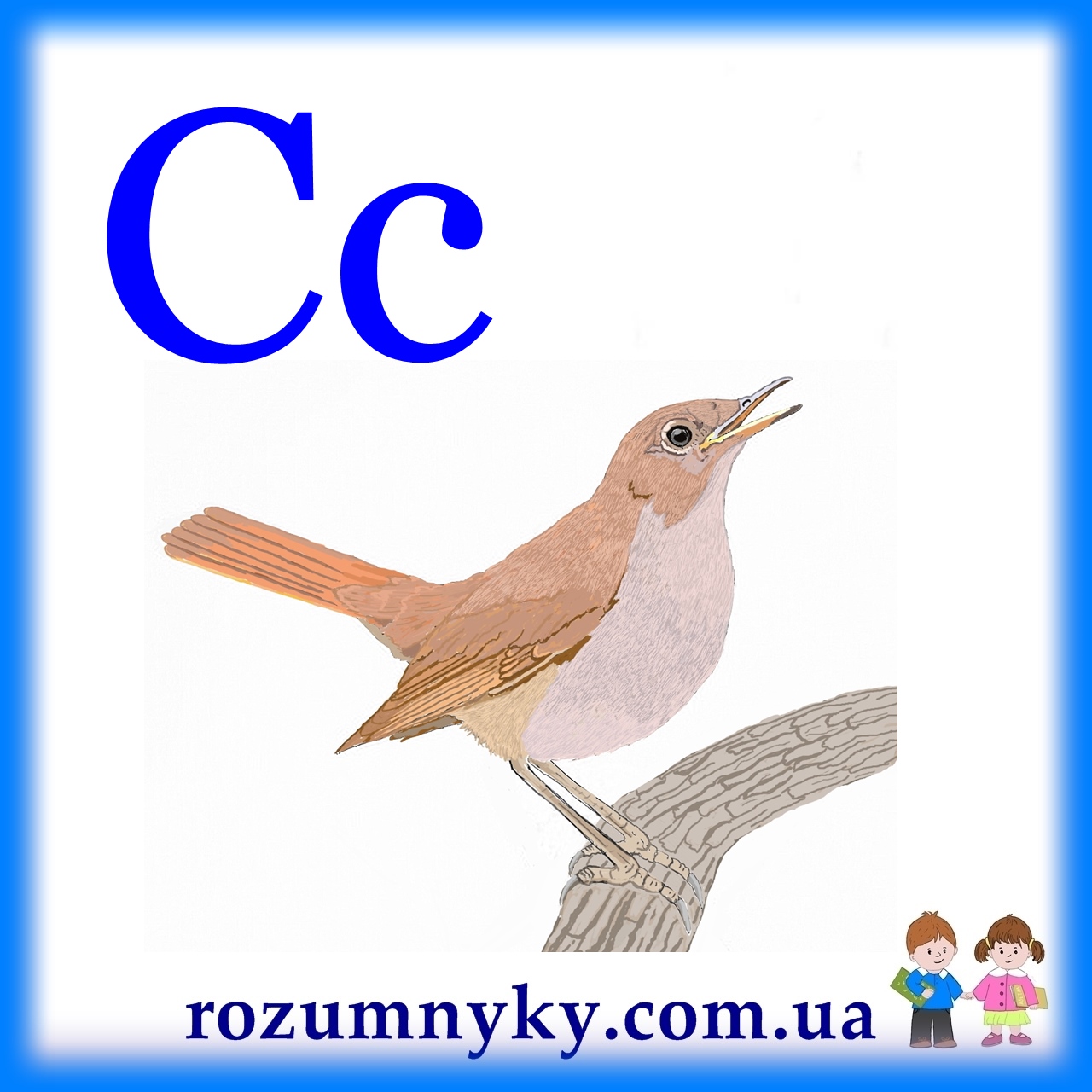 С, соловей, абетка, картка з малюнком