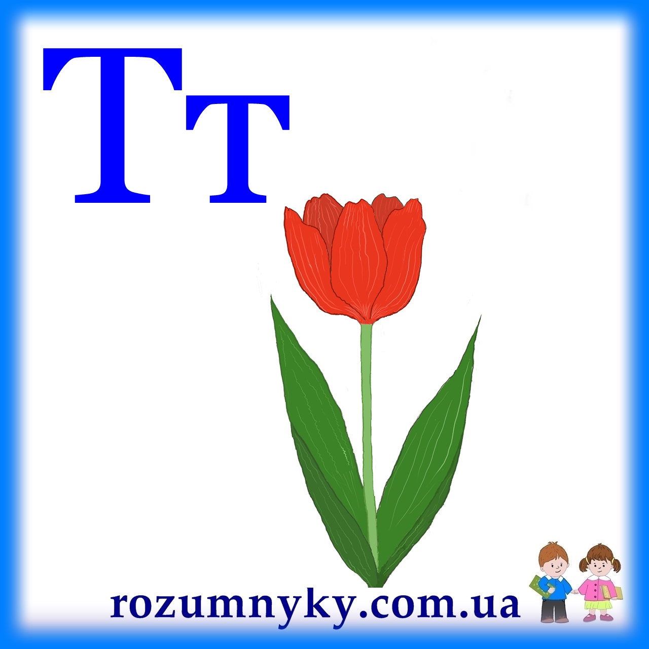 Т, тюльпан, абетка, картка з малюнком